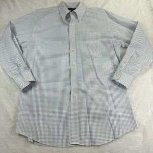Tommy Hilfiger Mens 16 32-33 Checkered White Blue Pocket Dress Shirt Button Up